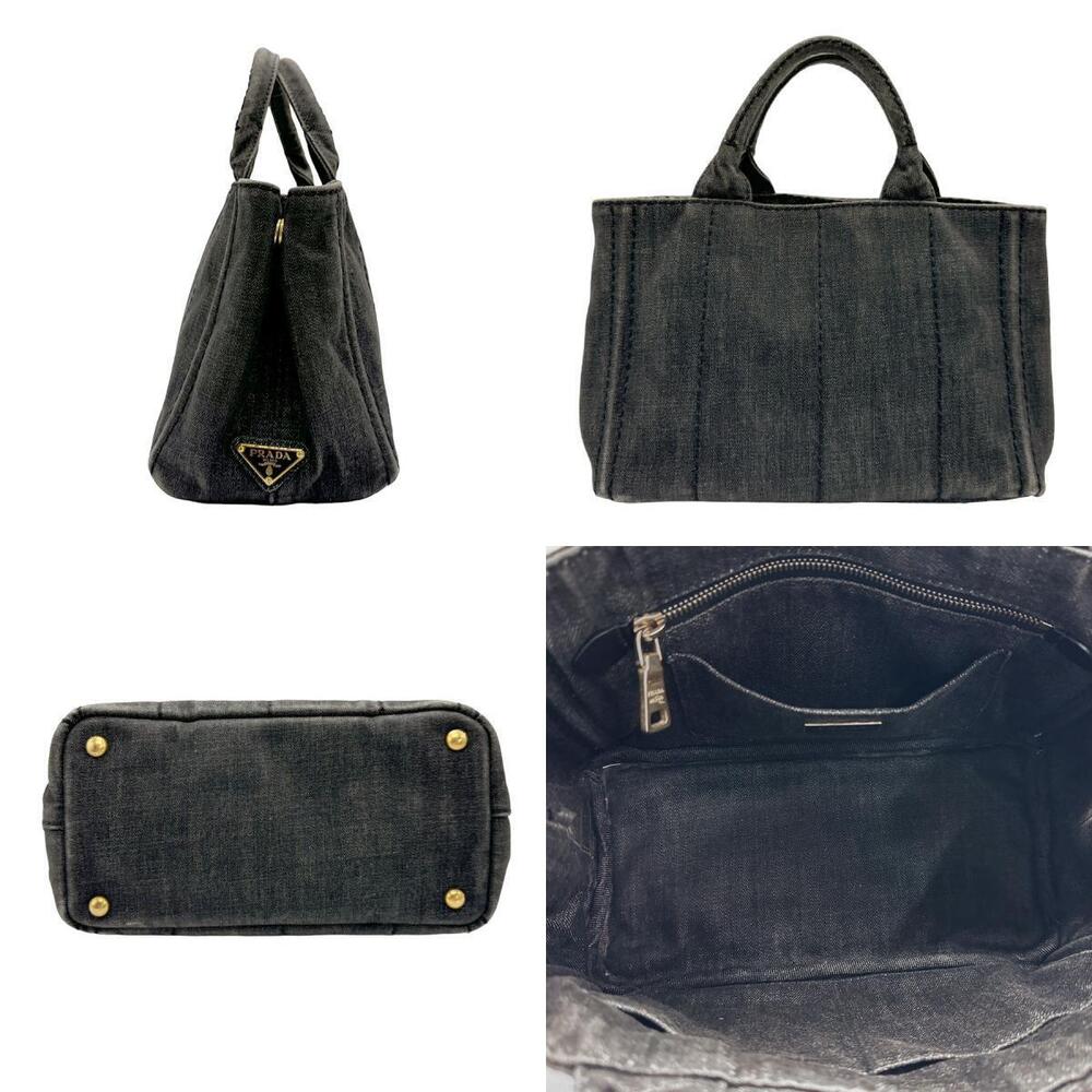 Prada Canapa Canvas Handbag Shoulder Bag Dark Gray Gold - Picture 2 of 4